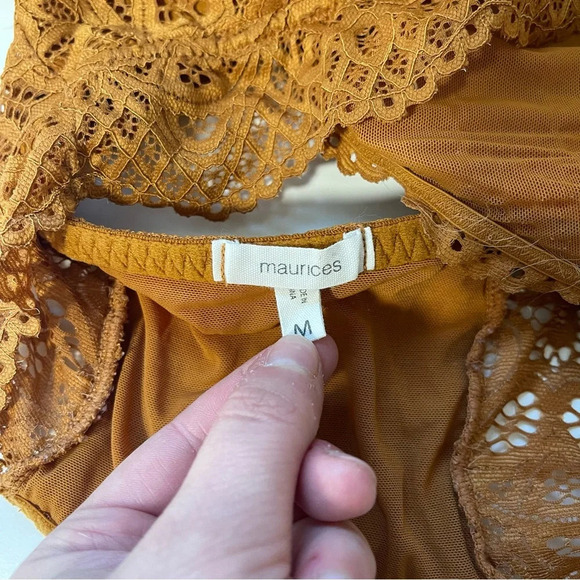 Maurices Golden Yellow Allover Lace Strappy Racerback Bralette Medium Women’s - Picture 8 of 10